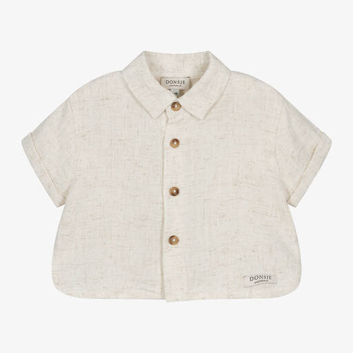 Donsje-Boys Ivory Viscose & Linen Shirt | Childrensalon