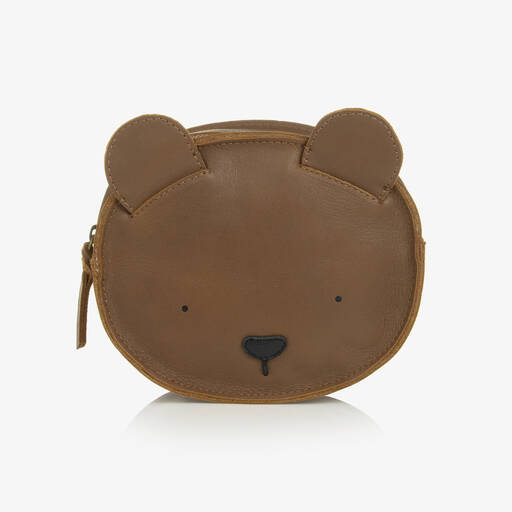 Donsje-Коричневый кожаный рюкзак-медведь (15см) | Childrensalon