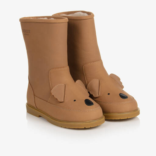 Donsje-Brown Leather Koala Boots | Childrensalon