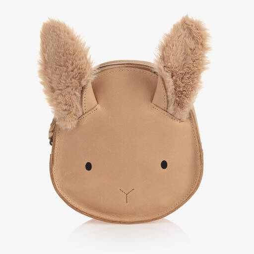 Donsje-Girls Beige Leather Bunny Backpack (15cm) | Childrensalon