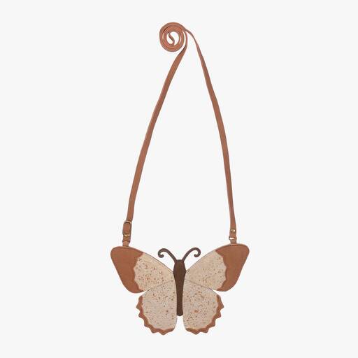 Donsje-Girls Brown Leather Butterfly Purse (18cm) | Childrensalon