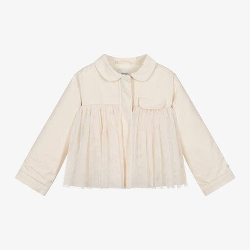 Donsje-Girls Ivory Cotton Twill & Tulle Jacket | Childrensalon