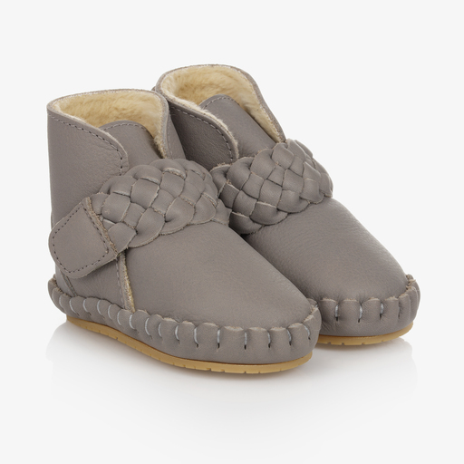 Donsje-Grey Plaited Leather Boots | Childrensalon