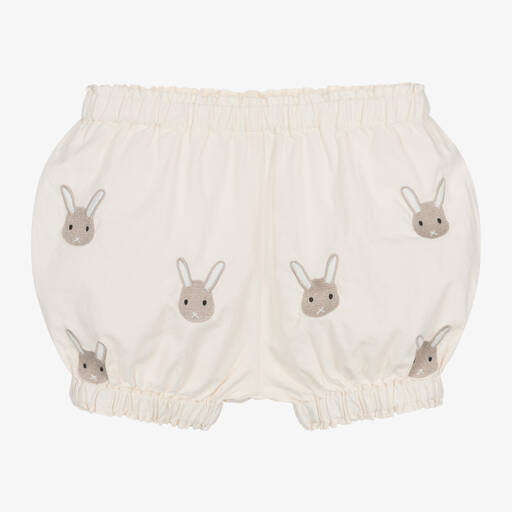 Donsje-Ivory Embroidered Cotton Bunny Shorts | Childrensalon