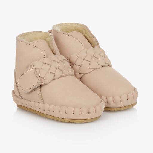 Donsje-Pink Plaited Leather Baby Boots | Childrensalon