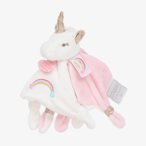 Doudou et Compagnie-Doudou licorne en velours rose fille 20 cm | Childrensalon
