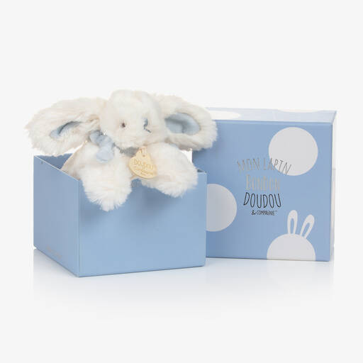 Doudou et Compagnie-Ivory & Blue Plush Bunny Soft Toy (16cm) | Childrensalon
