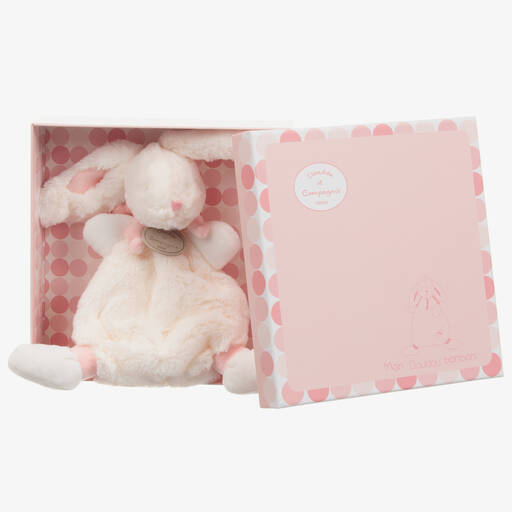 Doudou et Compagnie-Ivory & Pink Plush Bunny Doudou (26cm) | Childrensalon