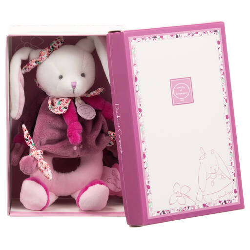 Doudou et Compagnie-Pink Plush Bunny Rattle (21cm) | Childrensalon