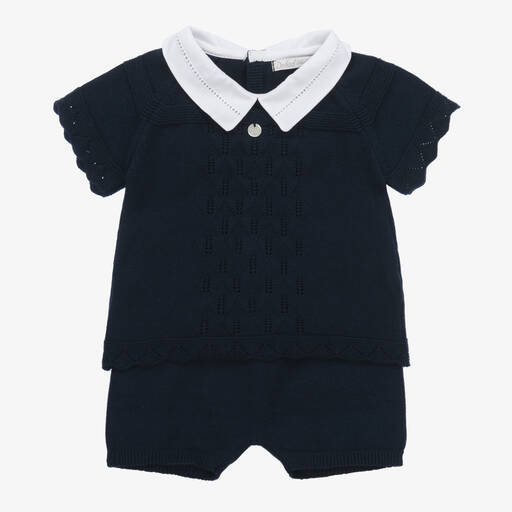 Dr. Kid-Baby Boys Navy Blue Knitted Shorts Set | Childrensalon