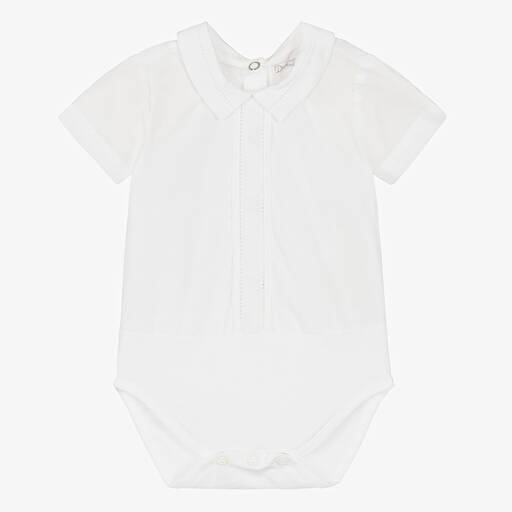 Dr. Kid-Baby Boys White Cotton Shirt Bodysuit | Childrensalon