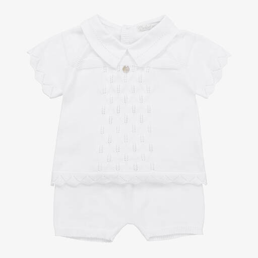 Dr. Kid-Baby Boys White Knitted Shorts Set | Childrensalon