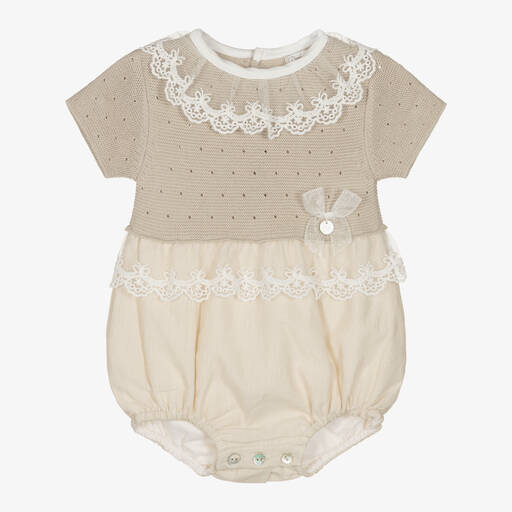 Dr. Kid-Baby Girls Beige Cotton & Linen Shortie | Childrensalon