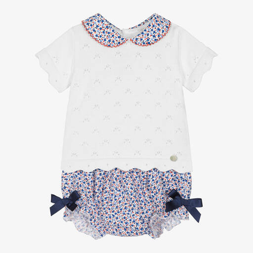 Dr. Kid-Baby Girls White & Blue Floral Shorts Set | Childrensalon