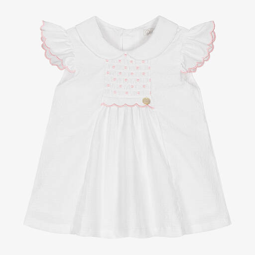 Dr. Kid-Baby Girls White Cotton Dress | Childrensalon