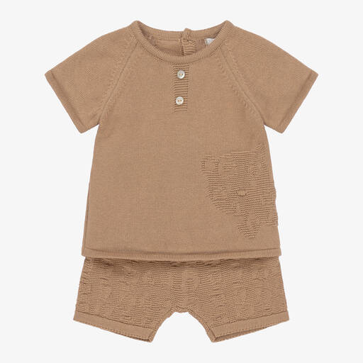 Dr. Kid-Beige Organic Cotton-Knit Baby Shorts Set | Childrensalon