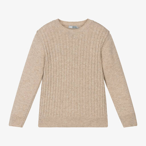 Dr. Kid-Boys Beige Knitted Cotton & Wool Sweater | Childrensalon