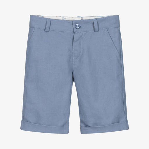 Dr. Kid-Boys Blue Linen & Cotton Shorts | Childrensalon