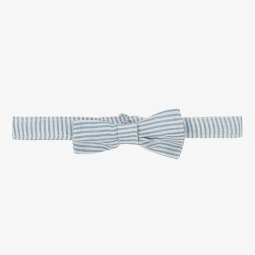 Dr. Kid-Boys Blue Linen & Cotton Stripe Bow Tie | Childrensalon