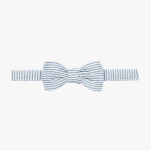 Dr. Kid-Boys Blue Linen & Cotton Stripe Bow Tie | Childrensalon