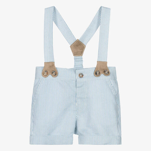 Dr. Kid-Boys Blue Striped Linen & Cotton Shorts | Childrensalon