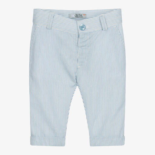 Dr. Kid-Boys Blue Striped Linen & Cotton Trousers | Childrensalon