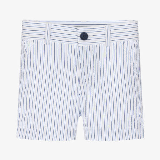 Dr. Kid-Boys Blue Striped Seersucker Shorts | Childrensalon
