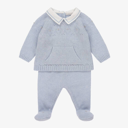Dr. Kid-Boys Blue Wool & Cashmere 2 Piece Babygrow | Childrensalon