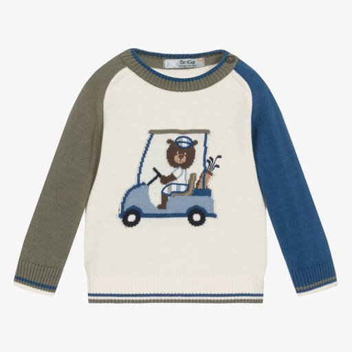 Dr. Kid-Boys Ivory Golf Bear Knitted Sweater | Childrensalon