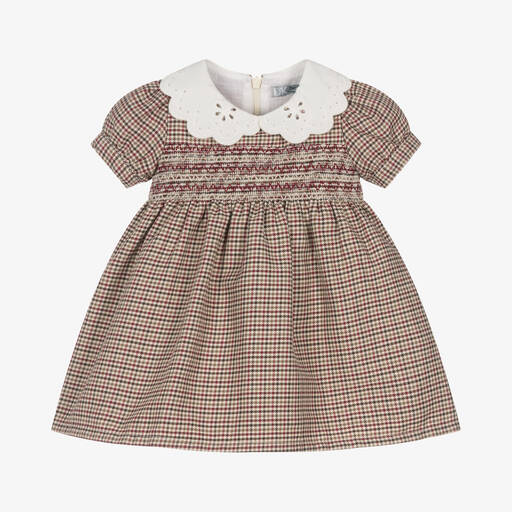 Dr. Kid-Girls Beige Cotton Houndstooth Dress | Childrensalon