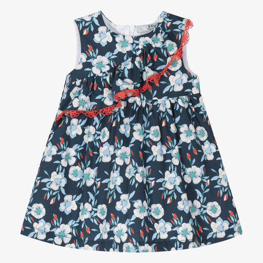 Dr. Kid-Girls Blue Cotton Floral Dress | Childrensalon