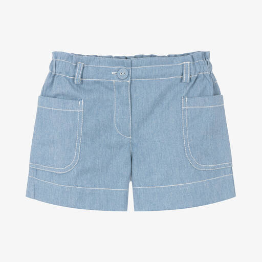 Dr. Kid-Girls Blue Denim Patch Pocket Shorts | Childrensalon