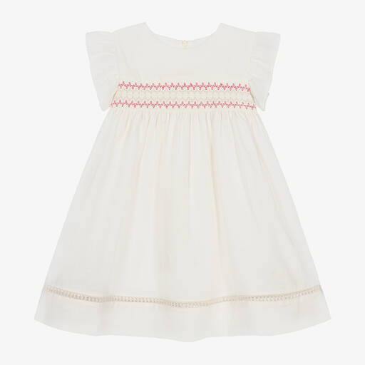 Dr. Kid-Girls Ivory Linen & Cotton Shirred Dress | Childrensalon