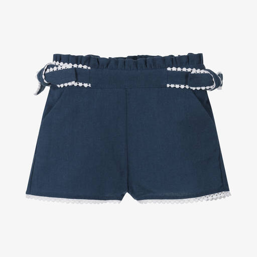 Dr. Kid-Girls Navy Blue Linen & Cotton Shorts | Childrensalon
