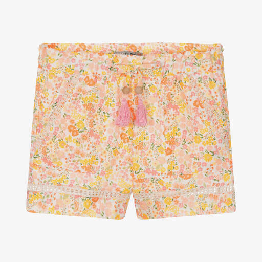Dr. Kid-Girls Orange Cotton Floral Shorts | Childrensalon