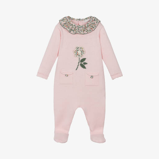 Dr. Kid-Girls Pink Cotton & Wool Knit Babygrow | Childrensalon