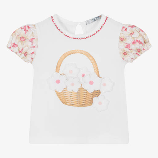 Dr. Kid-Girls White Cotton Flower T-Shirt | Childrensalon