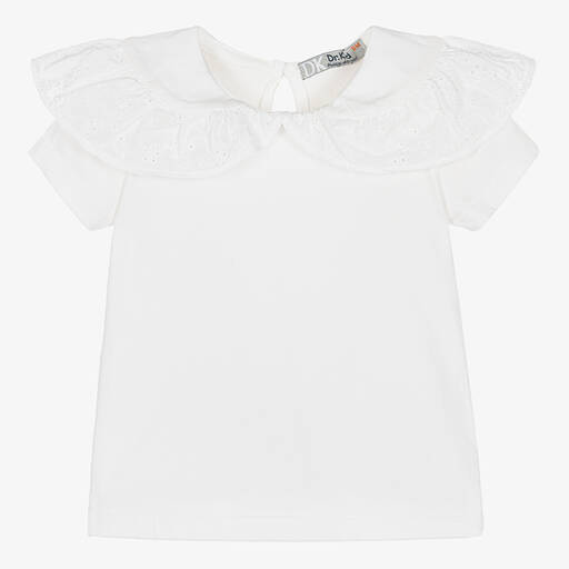 Dr. Kid-Girls White Cotton T-Shirt | Childrensalon