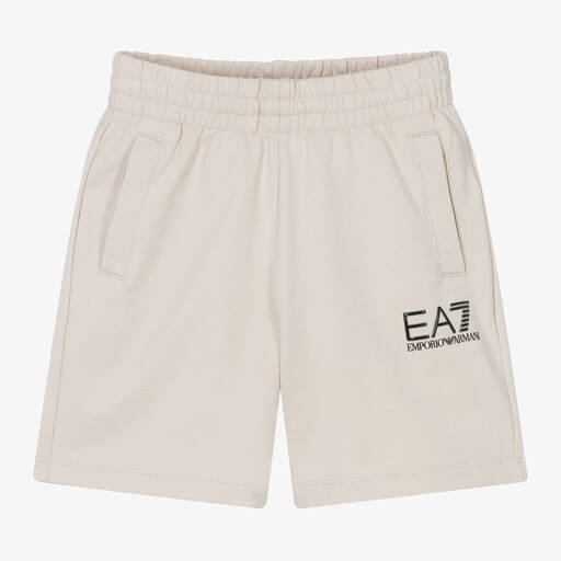 EA7 Emporio Armani-Boys Beige Cotton Jersey Shorts | Childrensalon