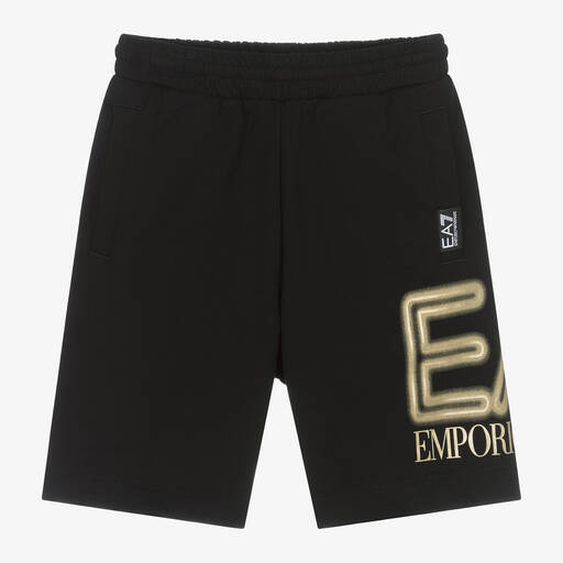 EA7 Emporio Armani-Boys Black Cotton Oversized Shorts | Childrensalon