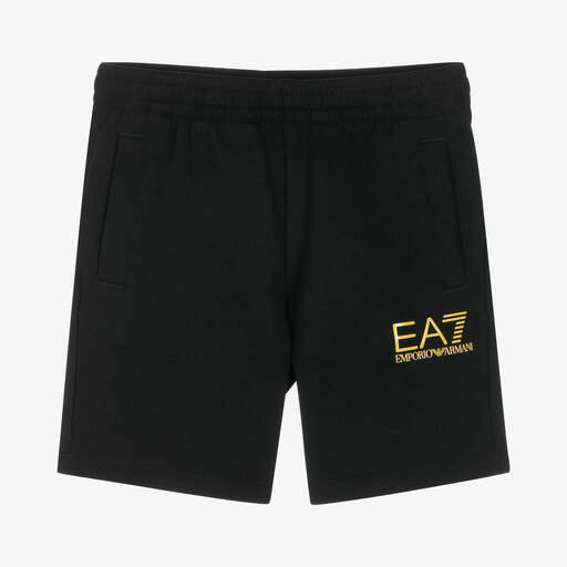 EA7 Emporio Armani-Boys Black Cotton Shorts | Childrensalon