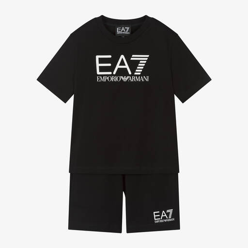 EA7 Emporio Armani-Boys Black Cotton Shorts Set | Childrensalon