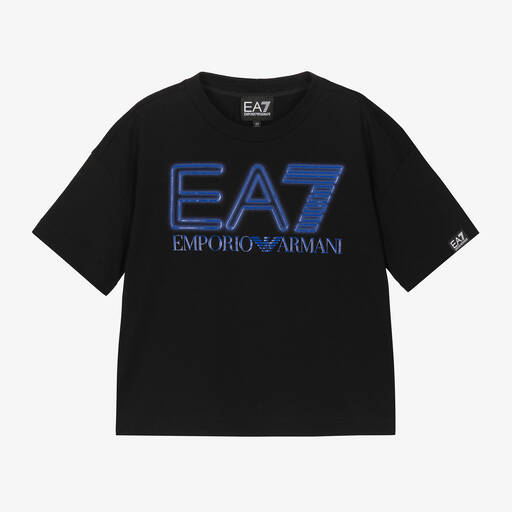 EA7 Emporio Armani-Boys Black Cotton T-Shirt | Childrensalon