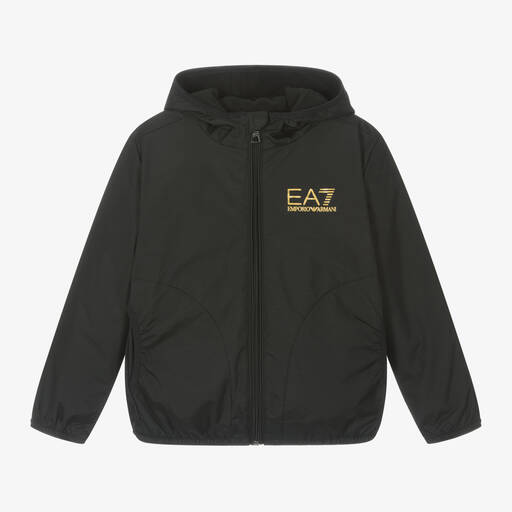 EA7 Emporio Armani-Boys Black Hooded Jacket | Childrensalon