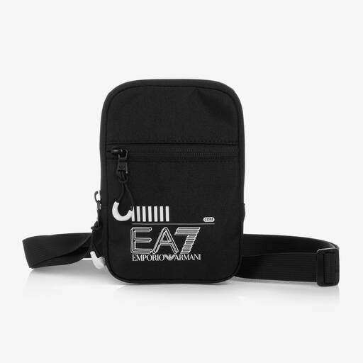 EA7 Emporio Armani-Boys Black Logo Messenger Bag (17cm) | Childrensalon