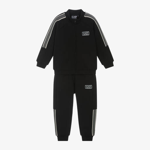 EA7 Emporio Armani-Boys Black Zip-Up Tracksuit | Childrensalon