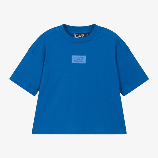 EA7 Emporio Armani-Boys Blue Cotton Oversized T-Shirt | Childrensalon