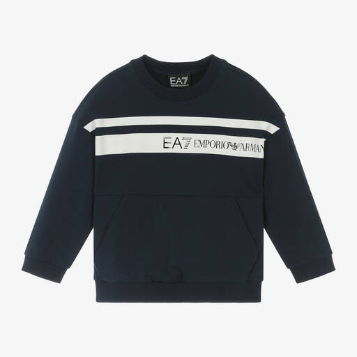EA7 Emporio Armani-Boys Blue Cotton Sweatshirt | Childrensalon