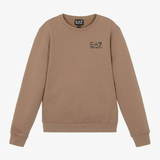 EA7 Emporio Armani-Boys Brown Cotton Sweatshirt | Childrensalon