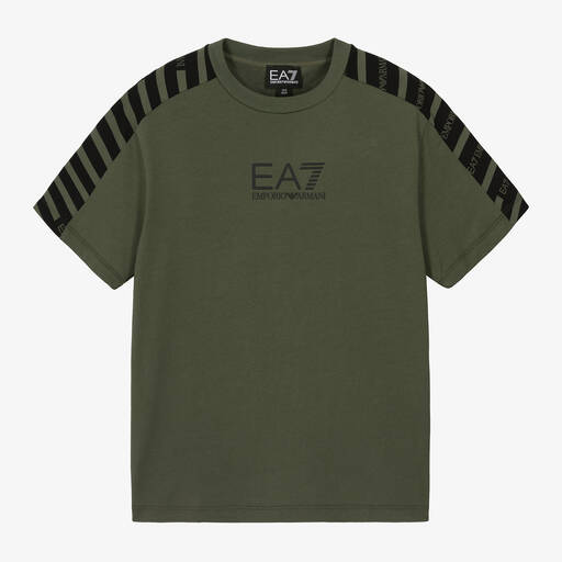 EA7 Emporio Armani-Boys Green Cotton EA7 Logo T-Shirt | Childrensalon